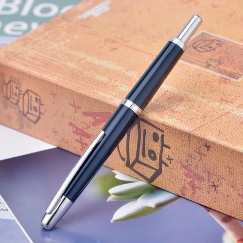 Vista 5 de Jinhao 20 Press Pluma estilográfica, azul oscuro con plumín fino retráctil y juego de convertidor de tinta (clip plateado)