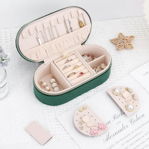 Vista 7 de DesignSter Joyero de viaje, pequeñas cajas de joyería de terciopelo, joyero de viaje para mujeres y niñas, organizador de joyas de viaje