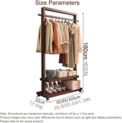 Vista 7 de Perchero de bambú para dormitorio, perchero resistente para colgar ropa, estantes organizadores de almacenamiento de ropa de zapatos, 63 pulgadas