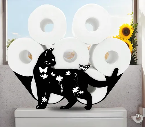 Vista 14 de Black Bear - Soporte de papel higiénico de metal, divertido soporte de papel de animales para baños, organizador independiente con capacidad para 8