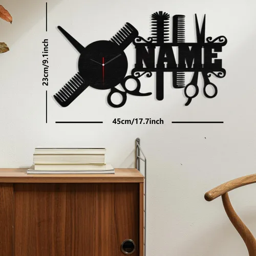 Vista 4 de Reloj de pared personalizado para peluquería, regalo de peluquería, reloj de pared con nombre personalizado, reloj de pared de metal divertido