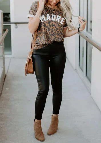 Vista 3 de Tomteamell - Camisetas para mamá con manga corta, estampado de leopardo y frase
