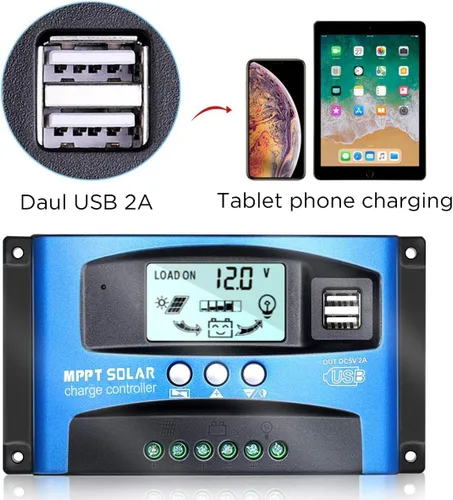 Vista 5 de MPPT Controlador de carga solar 30A 12V/24V Auto, panel solar regulador inteligente con doble puerto USB pantalla LCD para baterías de plomo ácido