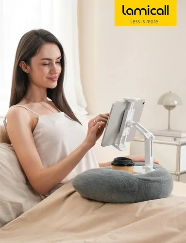 Vista 7 de Lamicall Soporte de almohada para tablet Kindle – [Brazo ajustable de 360°] [Suave y lavable] Soporte para iPad de regazo para iPad, accesorios