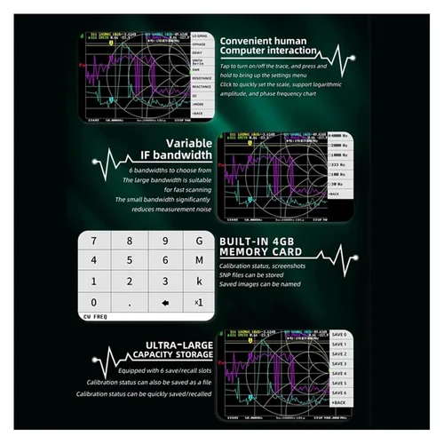 Vista 4 de Spectrum Analyzer, A20F-Portable Nanovna Vector Network Analyzer 3.98 Inch Touch Screen 10Khz-1.5Ghz MF VHF UHF SHF Antenna Green