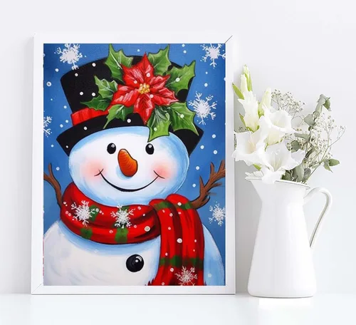 Vista 4 de Diymood Pintura por números para adultos, Navidad, pintura al óleo de muñeco de nieve, kits de pintura acrílica por números para niños, adultos