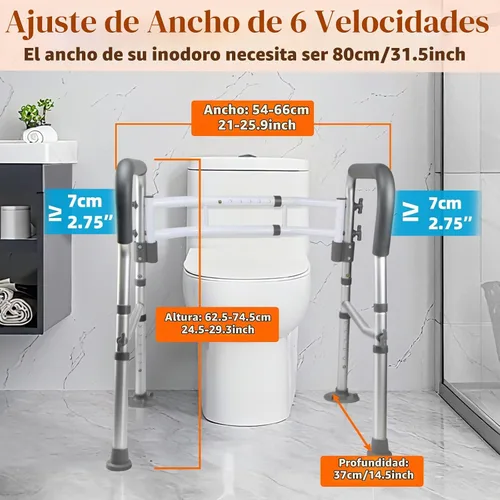 Vista 7 de DePango - Rieles de seguridad para inodoro para ancianos, asiento de inodoro ajustable con asas, marco de soporte de inodoro resistente con brazos