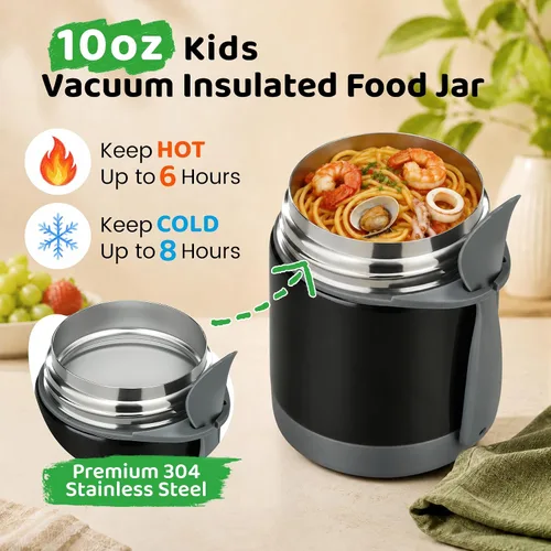 Vista 2 de Termo de sopa de 10 onzas para comida caliente para niños, tarro de comida aislado, contenedor térmico de almuerzo de comida caliente, caja de Negro