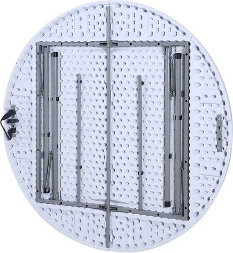 Vista 8 de Mesa plegable redonda bi-plegable interior al aire libre picnic fiesta camping casa en blanco