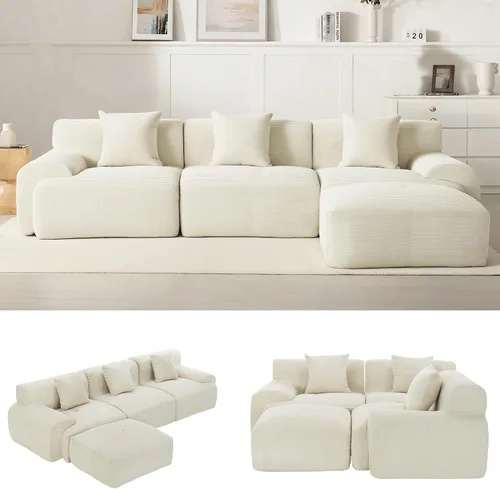 Vista 14 de Sofá Seccional Modular Cloud de 120", Sofá Sin Estructura, Sofás Tapizados en Forma de L con Asiento Profundo, Sofás de Pana Modernos y Acogedores