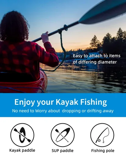 Vista 2 de OCEANBROAD Correa de remo de kayak estirable con cuerda de lanyard para SUP, kayak, botes, canoa, caña de pescar, 4-7 pies 4-7ft Strechable, Kayak