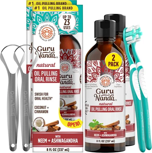 Vista 15 de GuruNanda Enjuague bucal de tamaño de viaje con aceite de canela, promueve la calma, con neem y ashwagandha para un aliento fresco y encías felices