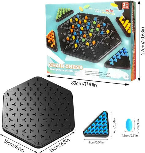 Vista 3 de Juego de estrategia de cadena triangular, juegos de rompecabezas de ajedrez geométrico, juego de ajedrez de cadena triangular con banda de goma