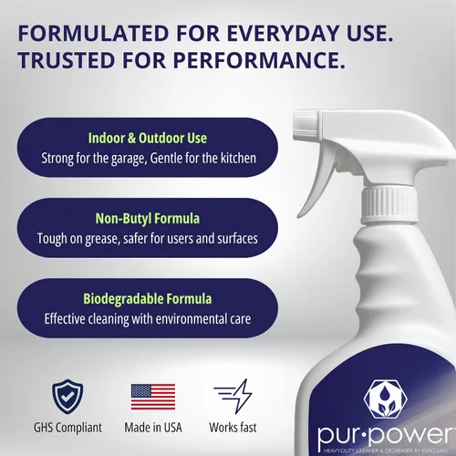 Vista 2 de EvaClean PurPower Limpiador y desengrasante - Listo para usar, paquete de 2 botellas de spray de 32 onzas líquidas cada una, resistente, fórmula sin