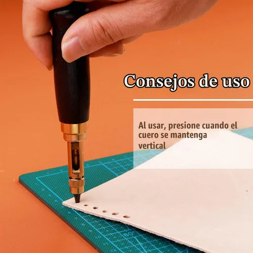 Vista 6 de TLKKUE Perforadora Ajustable de Tornillo con Mango de Madera Negra Herramienta Automática de Perforación con 6 Puntas Tamaño Negro