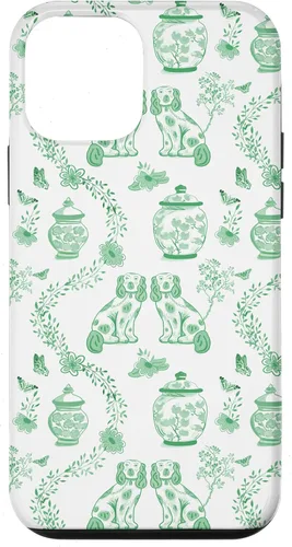 Vista 15 de Funda para iPhone XS Max Preppy Green & White Toile Chinoiserie Dogs and Ginger Jars