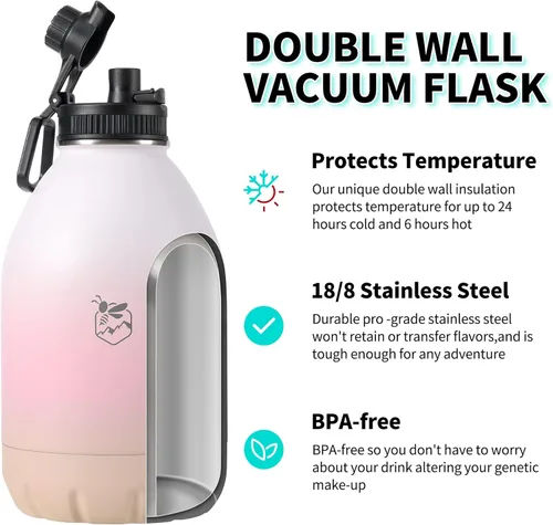 Vista 5 de Boulder Bee Botellas de agua aisladas de 64 onzas Acero inoxidable para bebidas frías y calientes Botella de agua de gimnasio de doble pared