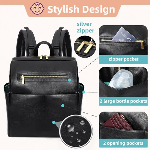 Vista 3 de MOMINSIDE Mochila para pañales, mochila de cuero para mamá papá, bolsa de viaje grande para niños y niñas, se adapta a portátiles de 15 pulgadas, 4