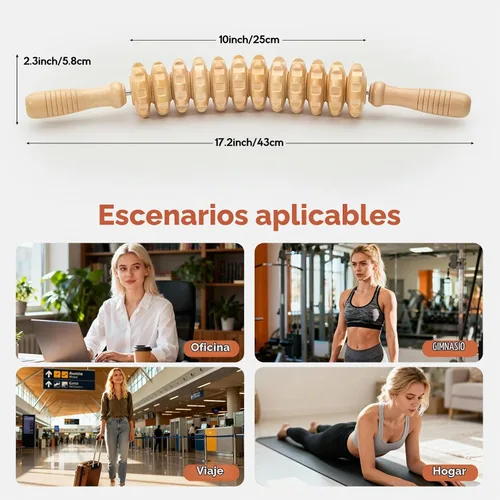 Vista 4 de Palo de Masaje Manual de Madera para Eliminar la Celulitis de las Piernas, Herramienta de Masaje, Blaster de Fascia - Reduce la Celulitis
