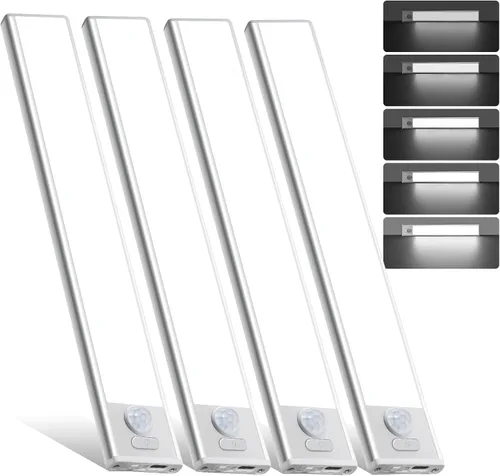 Vista 9 de Paquete de 4 luces para debajo del gabinete, luz recargable con sensor de movimiento para interiores, luces magnéticas inalámbricas regulables, 32