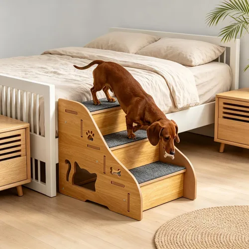 Vista 2 de Escaleras de madera para mascotas, rampa de escalones para perros