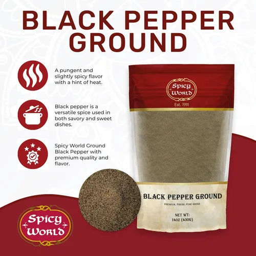 Vista 2 de Pimienta negra molida fina molida pura 14 onzas (14.11 oz) - por Spicy World