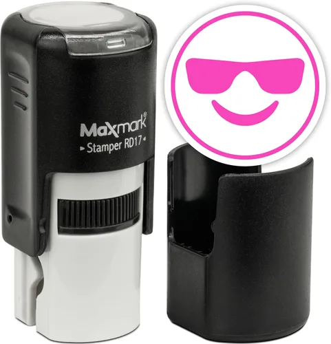 Vista 113 de MaxMark Sello de Emoji Autoentintado Redondo - Enojada - Tinta Negra