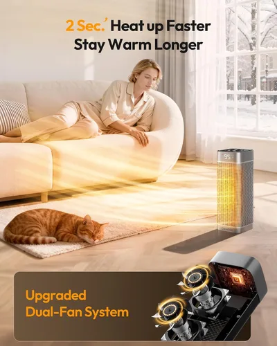Vista 2 de Gaiatop – Calentadores de Espacio para Uso en Interiores, Calentador Eléctrico Portátil con Termostato, Calentador de Habitación de Cerámica PTC