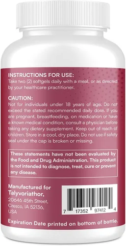 Vista 4 de Talyvoriathor Arroz liposomal de levadura roja 1200 mg con CoQ10 y astaxantina - Levadura de arroz para colesterol - Alta absorción - Sin citrinina