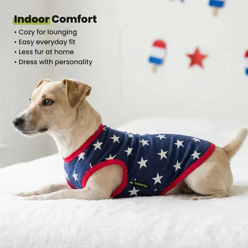 Vista 6 de Fitwarm Camiseta patriótica para perro con estrella para el 4 de julio, Día de los Caídos, Día de la Independencia, ropa de vacaciones para perros