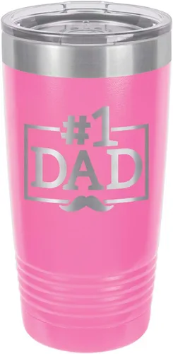 Vista 11 de NÚMERO 1 DAD-B BLUE Vaso de bebida de 20 oz con pajita Taza de viaje grabada con láser Comparar con Yeti Rambler Idea de regalo papá