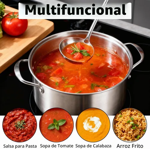 Vista 7 de TBWHL Cucharón de Sopa de Metal 34 cm de Acero Inoxidable 304 con Mango Largo - Cucharón de Cocina Profesional con Mango Ergonómico y Equilibrio
