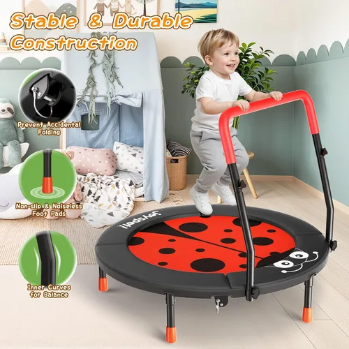 Vista 2 de Premium 3FT Foldable Toddler Trampoline for Kids Ages 3-6, 36 Inch ASTM Certified Mini Trampoline with Adjustable Handle, 100 lbs Capacity, Quiet