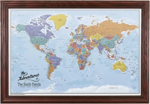 Vista 28 de Póster personalizado en lienzo enrollado con mapa del mundo, arte de pared con chinchetas – Grande 24" x 36" mapa del mundo de océanos azules
