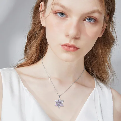 Vista 9 de YFN Collar de estrella de David de plata de ley, concha de abulón, árbol de la vida, joyería judía, regalos para mujeres y hombres