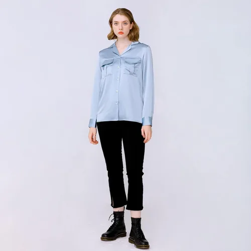 Vista 9 de Blusa de seda para mujer, 100% seda pura, manga larga, suave, 22 Momme, camisa de seda real