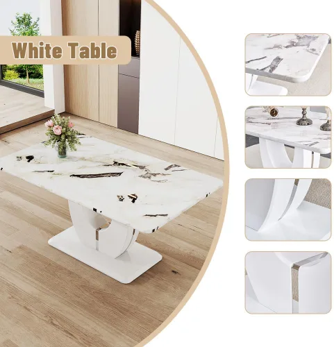 Vista 3 de JUFU Juego de mesa de comedor moderno para 4, juego de mesa de cocina rectangular de 63 pulgadas con mesa de mármol sintético y 4 sillas tapizadas