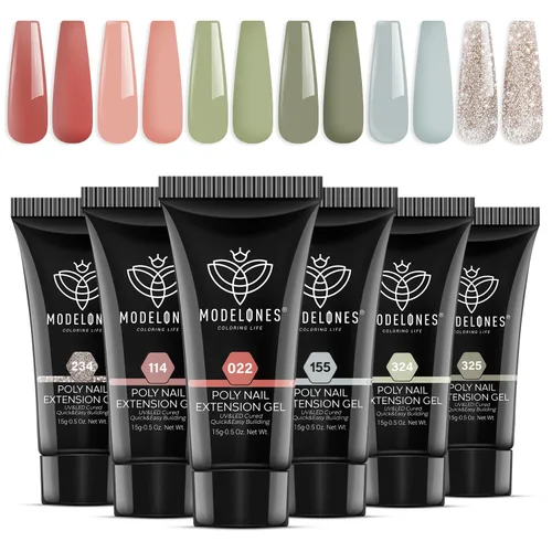Vista 9 de modelones Juego de Gel de Uñas Poli, 6 Colores Colección Roja Popular Vino Burdeos Brillante con Purpurina Gel de Extensión Poli Rojo Sangre Oscuro