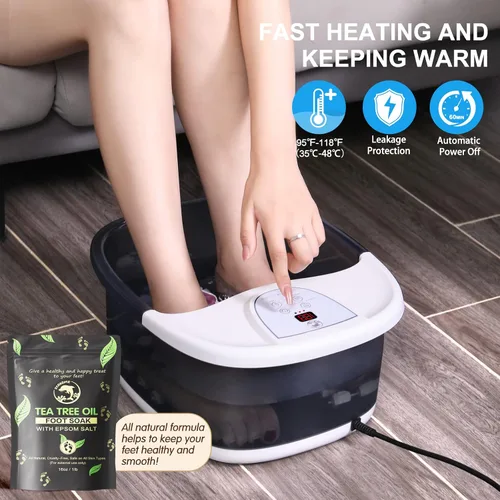 Vista 8 de ECARBME - Masajeador de baño de pies con calor, bañera de remojo de pies con 22 rodillos de masaje, control de temperatura, chorros, burbujas, sal