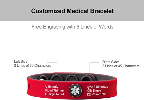 Vista 2 de MissNaNa Pulsera de identificación de alerta médica personalizada para hombres y mujeres, grabado gratuito, pulseras médicas de emergencia