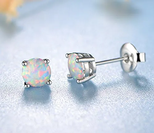 Vista 9 de Deslumbrantes aretes de ópalo chapados en oro rosa, aretes de botón de ópalo chapados en oro rosa de 18 quilates, 6MM redondos para mujer
