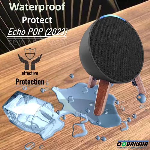 Vista 5 de Soporte de madera real para altavoz Echo Pop, soporte para accesorios de trípode, nogal