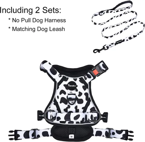 Vista 5 de Petmolico Juego de arnés y correa para perro sin tirones, 4 correas con asa de fácil control, chaleco reflectante acolchado suave para razas
