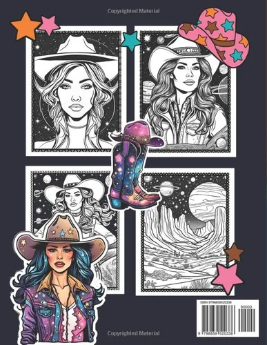 Vista 2 de Cosmic Cowgirl Coloring Book Space Cowgirl Colouring Book For Women and Teen Girls With Cosmic Country Girls, Horses, Cactus Deserts in Space and