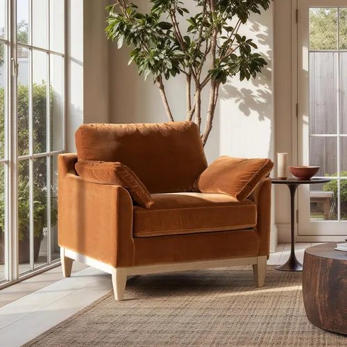 Vista 2 de Jennifer Taylor Home - Silla acentuada Pasadena de 36" de ancho, estilo granja moderna, terciopelo de alto rendimiento color naranja quemado