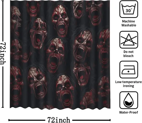 Vista 7 de MEHOFOND Cortina de ducha de Halloween, espeluznante cortinas de ducha sangrientas para baño, decoración de baño de zombi aterrador, tela