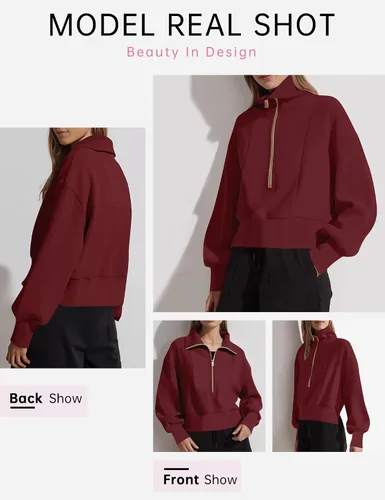 Vista 4 de ANGGREK Sudaderas con media cremallera para mujer, de manga larga, estilo casual, Y2K, ropa de invierno S-XXL
