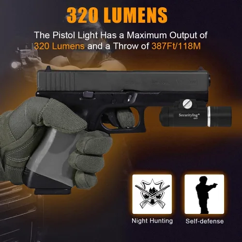 Vista 2 de Mini luz de rifle de 320 lm, montaje Picatinny/Mlok, 1 unidad Includes Battery, Compact Design Fits 1913 Standard Guide Rail . Durable Aluminum
