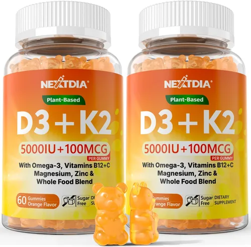 Vista 10 de Nextdia - Gomitas de vitamina D3 K2 MK7 5000IU con magnesio y zinc para adultos