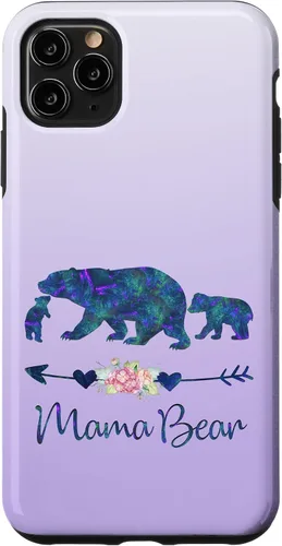 Vista 13 de Teal Blue Purple Floral Mama Bear and Two Cubs Silver Purple Case for iPhone 17